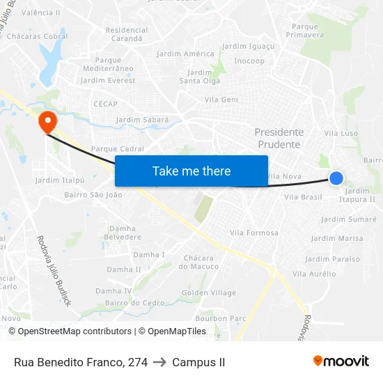 Rua Benedito Franco, 274 to Campus  II map