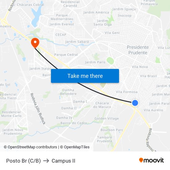 Posto Br (C/B) to Campus  II map