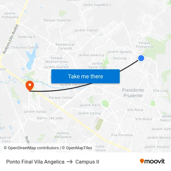 Ponto Final Vila Angelica to Campus  II map