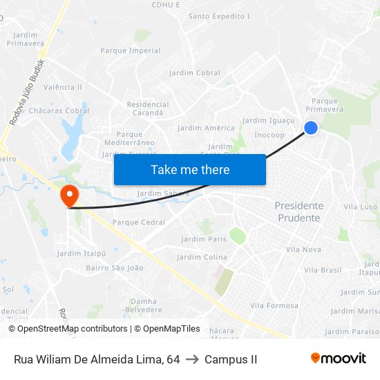 Rua Wiliam De Almeida Lima, 64 to Campus  II map