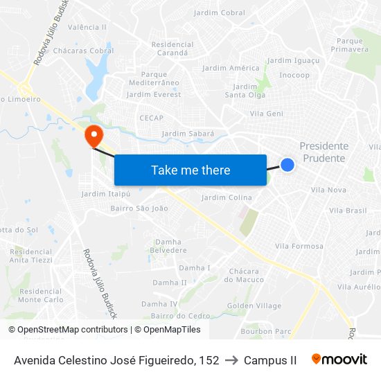 Avenida Celestino José Figueiredo, 152 to Campus  II map