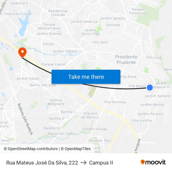 Rua Mateus José Da Silva, 222 to Campus  II map