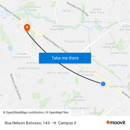 Rua Nelson Botosso, 143 to Campus  II map