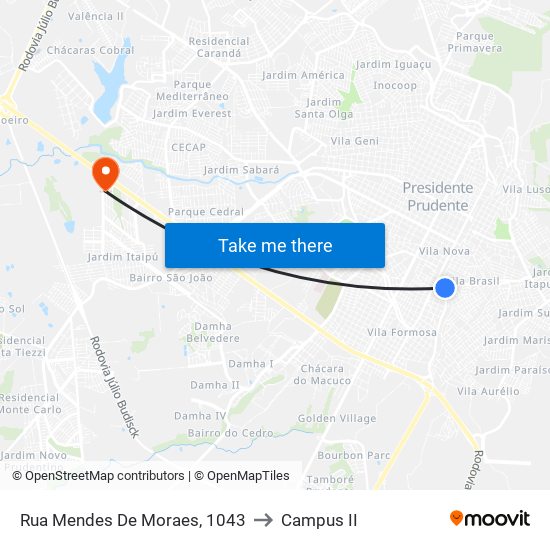 Rua Mendes De Moraes, 1043 to Campus  II map