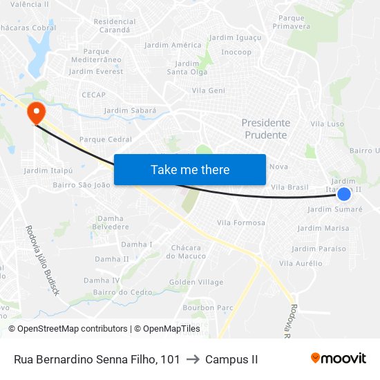 Rua Bernardino Senna Filho, 101 to Campus  II map