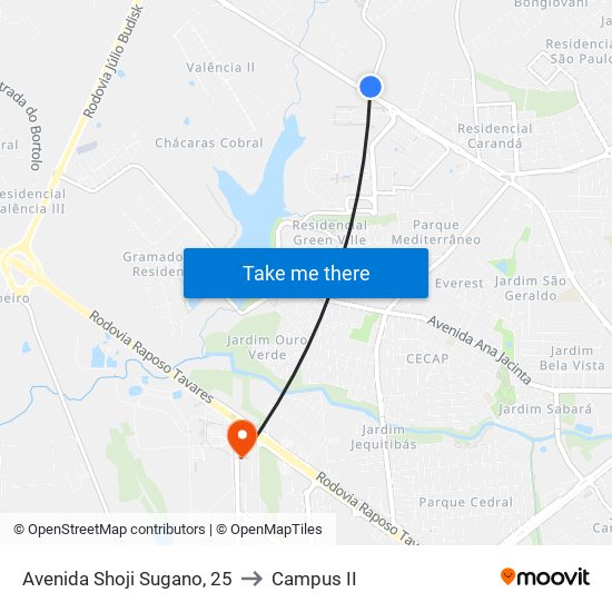 Avenida Shoji Sugano, 25 to Campus  II map