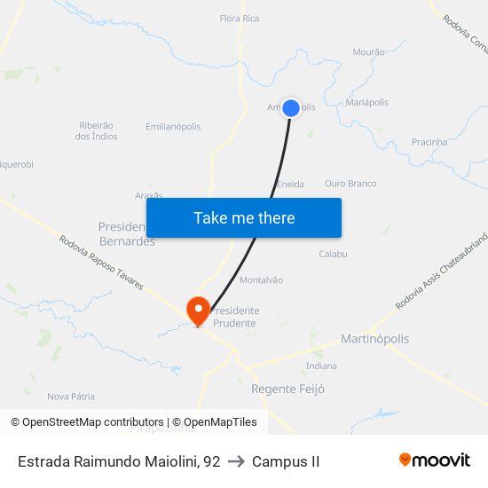 Estrada Raimundo Maiolini, 92 to Campus  II map