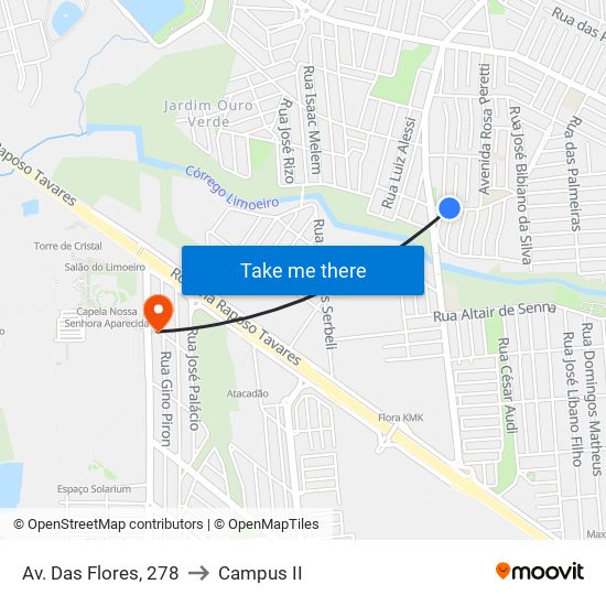 Av. Das Flores, 278 to Campus  II map