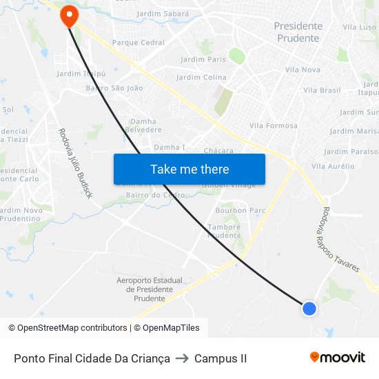 Ponto Final Cidade Da Criança to Campus  II map