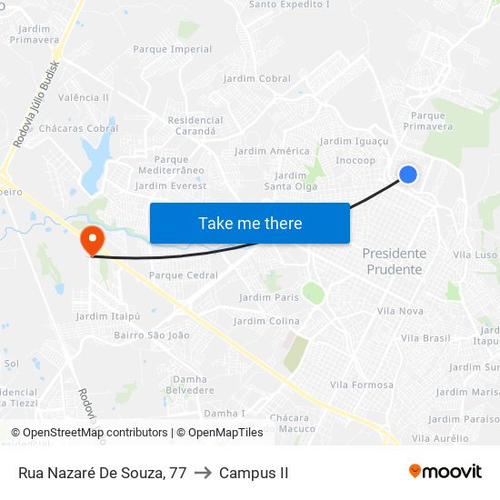 Rua Nazaré De Souza, 77 to Campus  II map