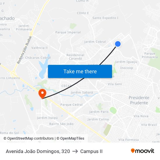 Avenida João Domingos, 320 to Campus  II map