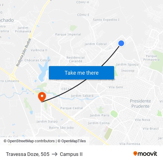 Travessa Doze, 505 to Campus  II map