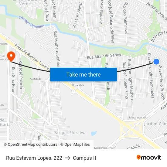 Rua Estevam Lopes, 222 to Campus  II map