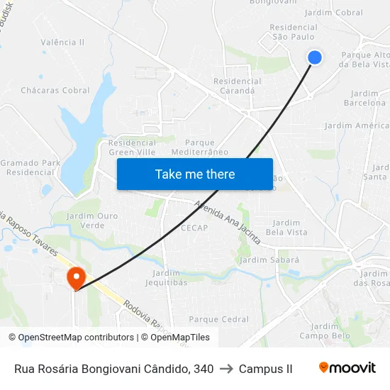 Rua Rosária Bongiovani Cândido, 340 to Campus  II map