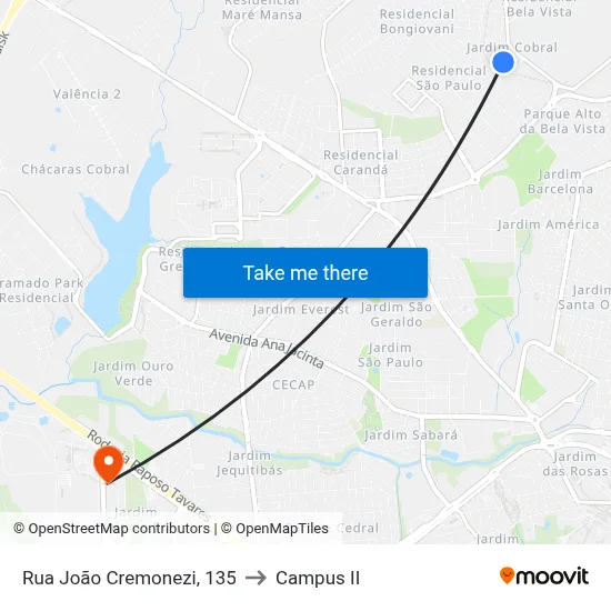 Rua João Cremonezi, 135 to Campus  II map