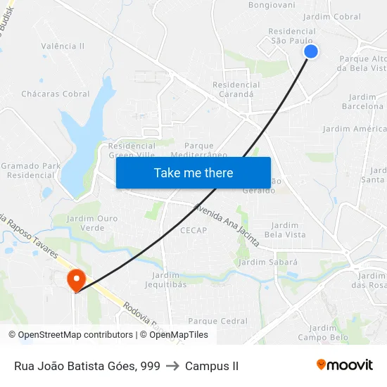 Rua João Batista Góes, 999 to Campus  II map