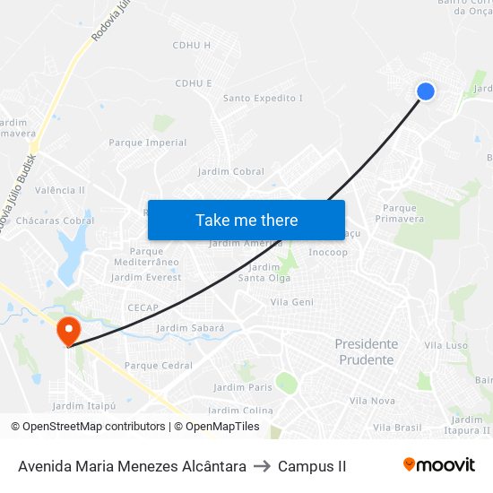 Avenida Maria Menezes Alcântara to Campus  II map