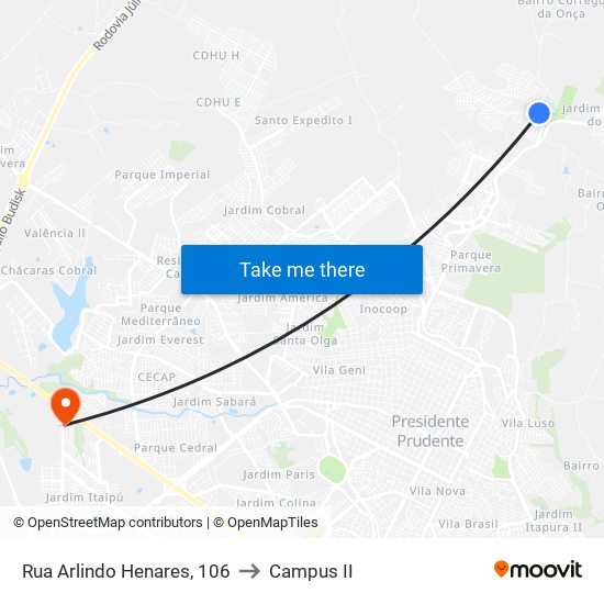 Rua Arlindo Henares, 106 to Campus  II map