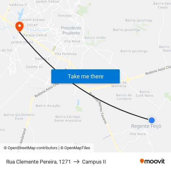 Rua Clemente Pereira, 1271 to Campus  II map