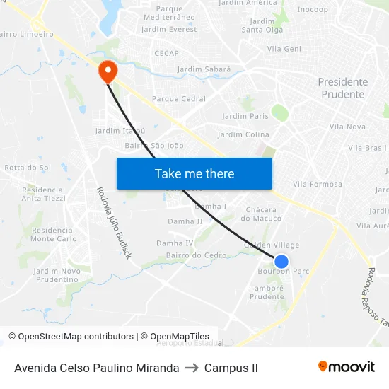 Avenida Celso Paulino Miranda to Campus  II map