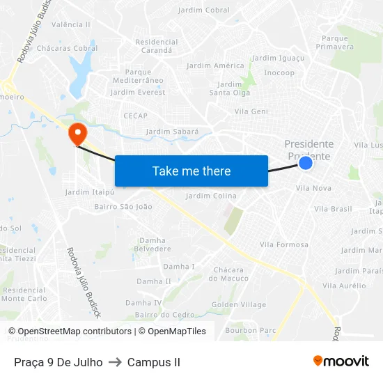 Praça 9 De Julho to Campus  II map