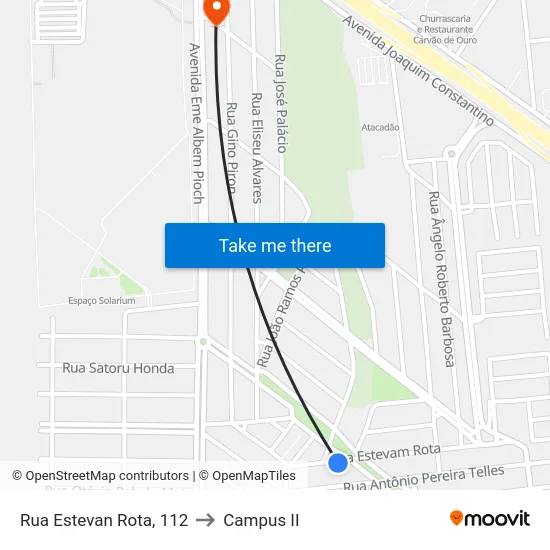 Rua Estevan Rota, 112 to Campus  II map