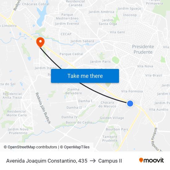 Avenida Joaquim Constantino, 435 to Campus  II map