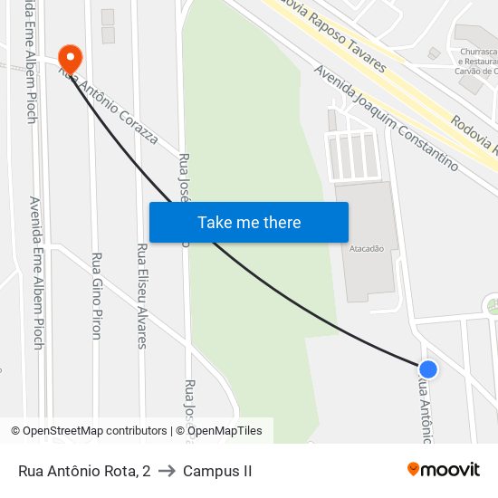 Rua Antônio Rota, 2 to Campus  II map