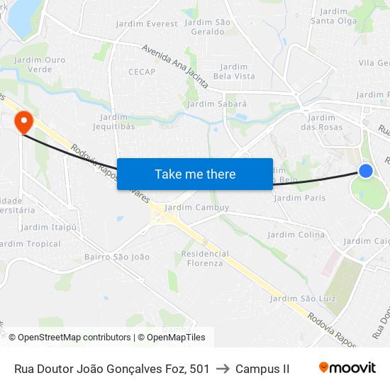 Rua Doutor João Gonçalves Foz, 501 to Campus  II map