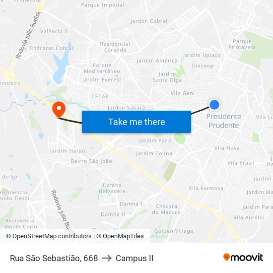 Rua São Sebastião, 668 to Campus  II map