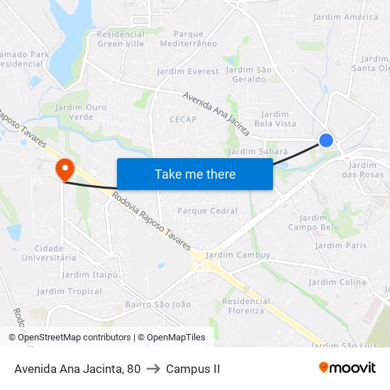 Avenida Ana Jacinta, 80 to Campus  II map