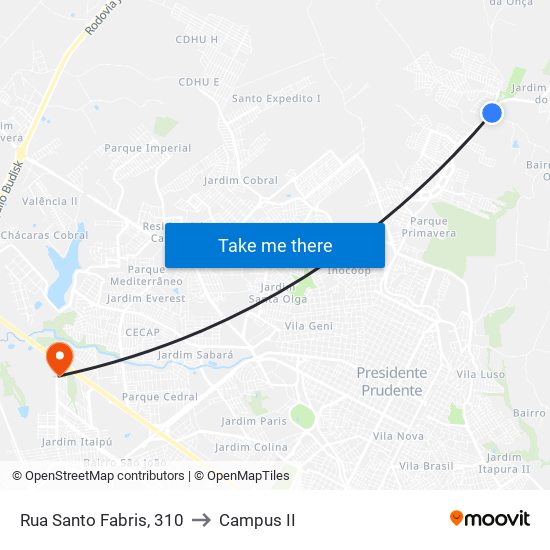 Rua Santo Fabris, 310 to Campus  II map