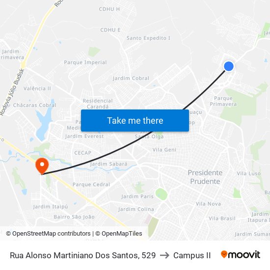 Rua Alonso Martiniano Dos Santos, 529 to Campus  II map