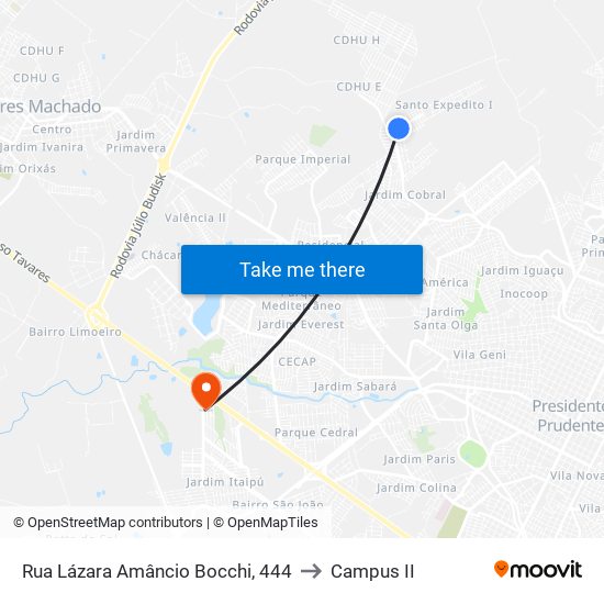 Rua Lázara Amâncio Bocchi, 444 to Campus  II map