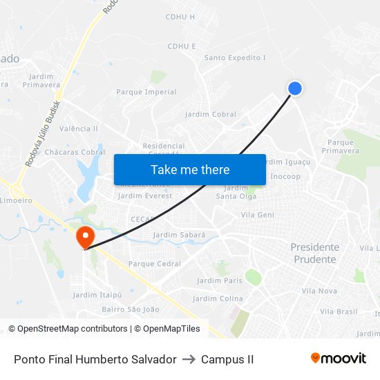 Ponto Final Humberto Salvador to Campus  II map