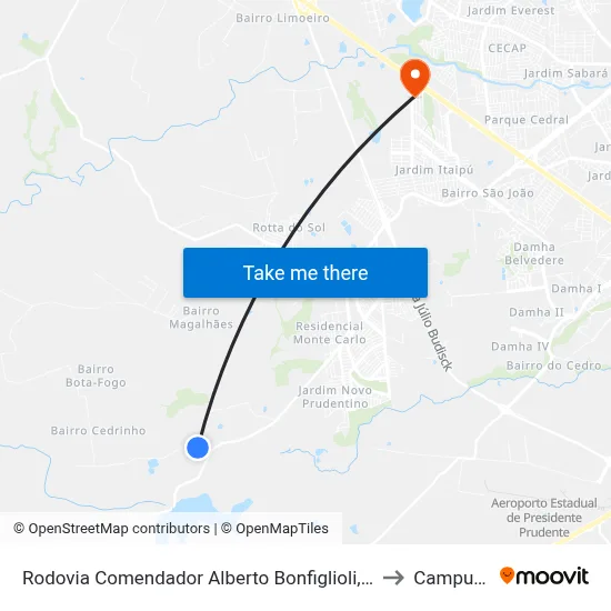 Rodovia Comendador Alberto Bonfiglioli, 8000 to Campus  II map
