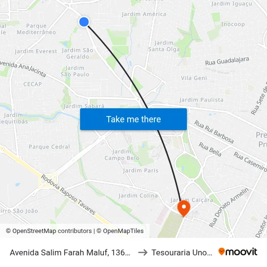 Avenida Salim Farah Maluf, 1365-1869 to Tesouraria Unoeste map