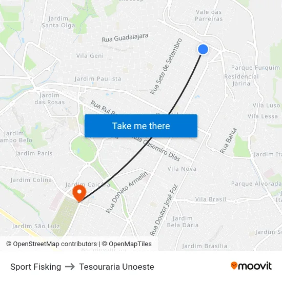 Sport Fisking to Tesouraria Unoeste map
