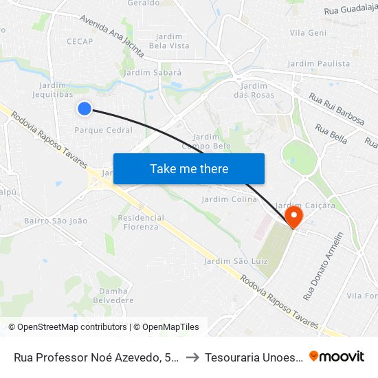 Rua Professor Noé Azevedo, 526 to Tesouraria Unoeste map