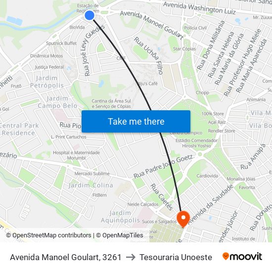 Avenida Manoel Goulart, 3261 to Tesouraria Unoeste map