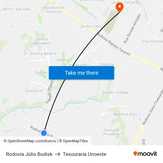 Rodovia Júlio Budisk to Tesouraria Unoeste map