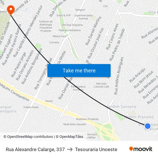 Rua Alexandre Calarge, 337 to Tesouraria Unoeste map