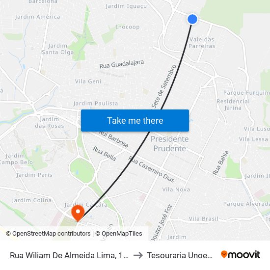 Rua Wiliam De Almeida Lima, 162 to Tesouraria Unoeste map