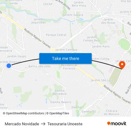 Mercado Novidade to Tesouraria Unoeste map