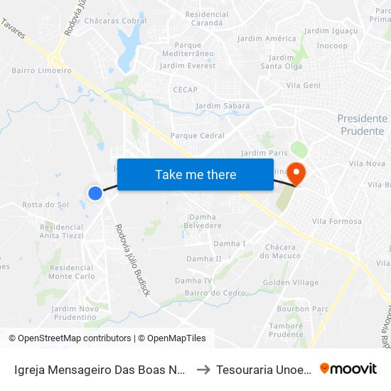 Igreja Mensageiro Das Boas Novas to Tesouraria Unoeste map