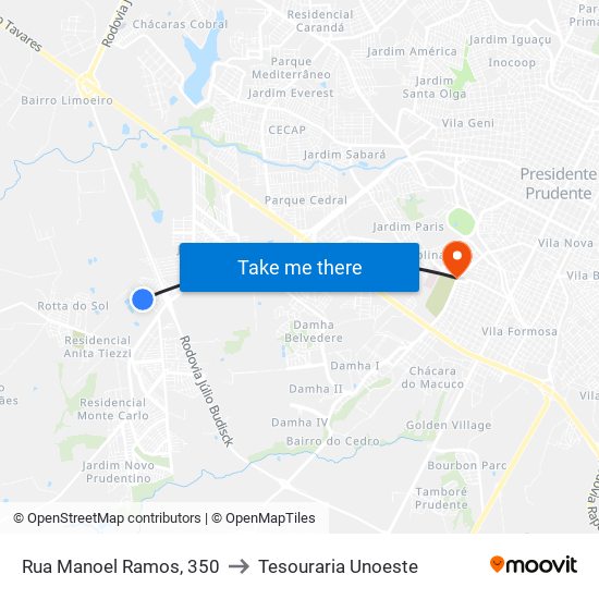 Rua Manoel Ramos, 350 to Tesouraria Unoeste map