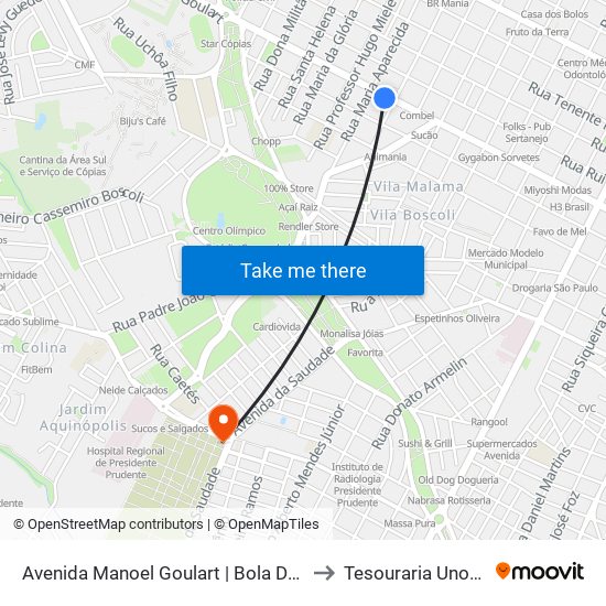 Avenida Manoel Goulart | Bola De Neve to Tesouraria Unoeste map