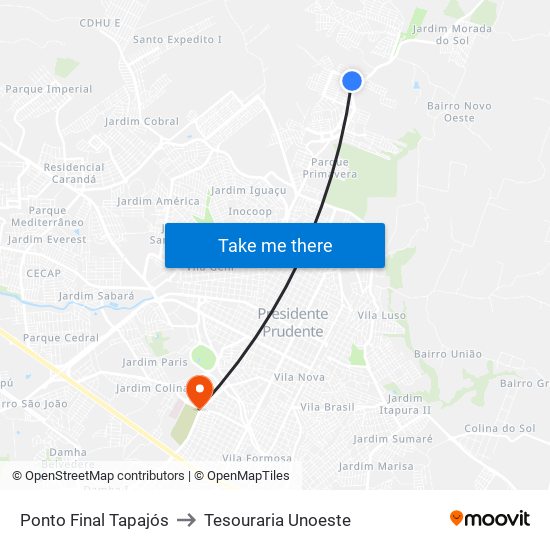 Ponto Final Tapajós to Tesouraria Unoeste map