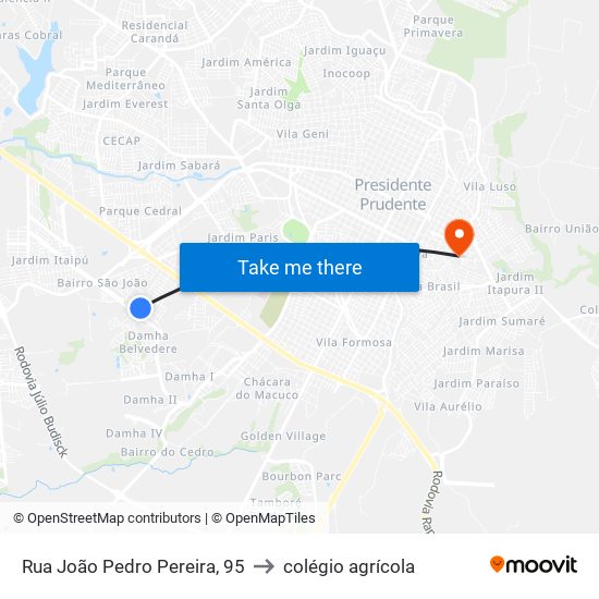 Rua João Pedro Pereira, 95 to colégio agrícola map