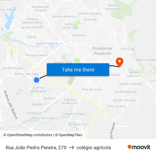 Rua João Pedro Pereira, 270 to colégio agrícola map